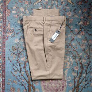 NWT Spier & Mackay tan khaki cotton relaxed fit flat front pants 35/37
